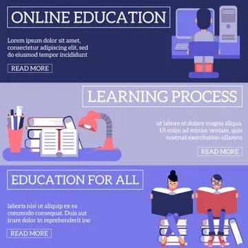 Education and learning process horizontal banners set. 스톡 일러스트