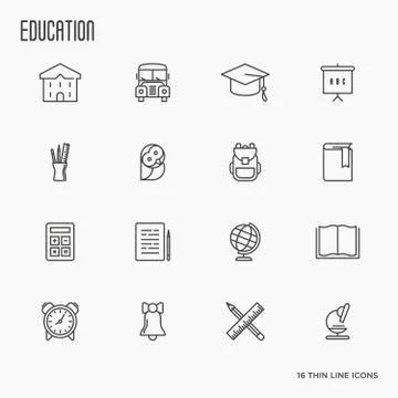 Education and learning thin line icons set, modern vector collection Illustrazione stock