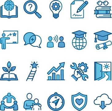Education and Learning Vector Icons Set for Knowledge and Growth. Stock Illustration