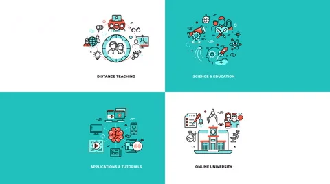 Education and online learning flat linear design concepts animation Stock Footage 64726528