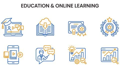 Education and online learning icon set with e learning education learning Stock Illustration
