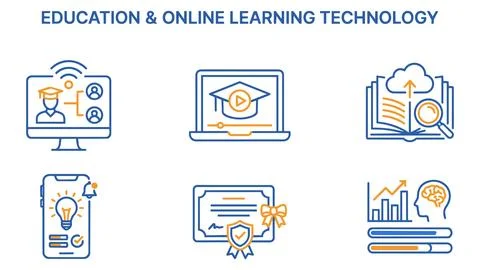 Education and online learning technology icons with e learning, education Stock Illustration