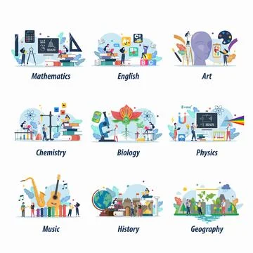Education and school class set with miniature people. Stock Illustration
