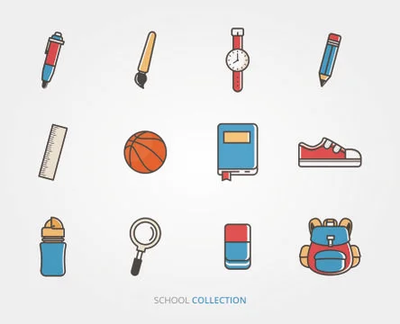 Education and school material set Illustrazione stock