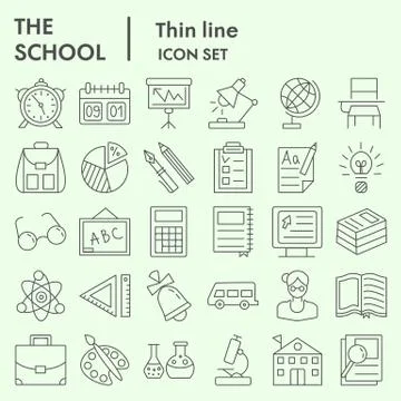 Education and school thin line icon set, study symbols set collection or vector Stockillustratie