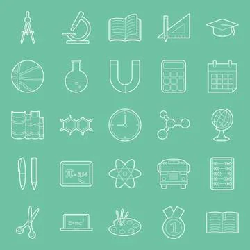 Education and school thin lines icons set Stock Illustration