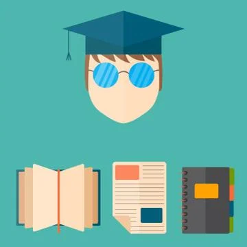Education and school vector illustration web icon set college training graduate Stock Illustration