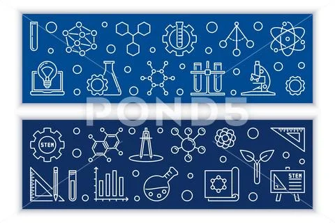 Education and STEM vector concept banners in thin line style Stock Illustration