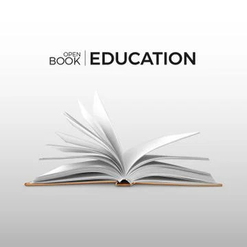 Education and study realistic open book with white pages. Textbook template.  Stock Illustration
