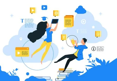 Education and training concept. Teamwork and meeting, learning courses and Stock Illustration