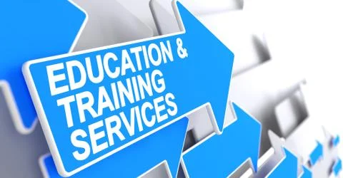 Education And Training Services - Text on Blue Arrow. 3D Stock Illustration