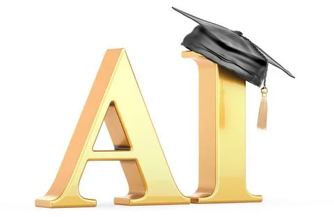 Education Artificial intelligence concept. AI with education hat, 3D renderin Stock Illustration