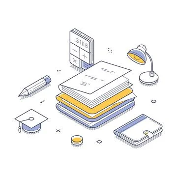 Education back to school exam preparing studying concept isometric line vecto 스톡 일러스트