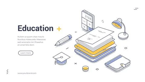 Education back to school learning graduation isometric web banner design te.. Stock Illustration