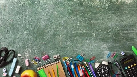 Education background back to school concept on green chalk board with copy sp Photos