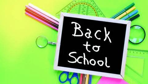 Education background concept. Back to school Back to school Top view flat ... Stock Photos