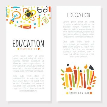 Education Banner Template with Space for Text and School Supplies, Brochure Stock Illustration
