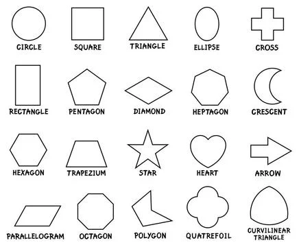 Education basic geometric shapes with captions Black and White Cartoon Ill... Stock Photos