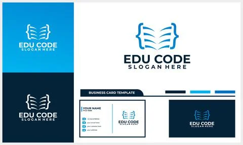 Education book with coding code logo concept with business card template 스톡 일러스트