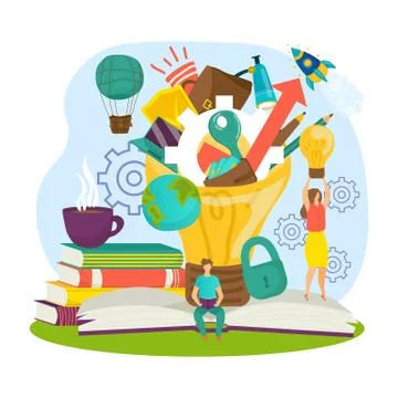 Education, book is knowledge and effective modern study concept, vector Stock Illustration