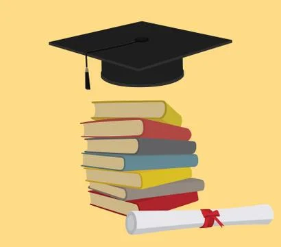 Education with book stack and graduate graduation cap Illustrazione stock