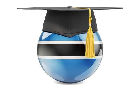 Education in Botswana concept. Botswanian flag with graduation cap, 3D render Stock Illustration