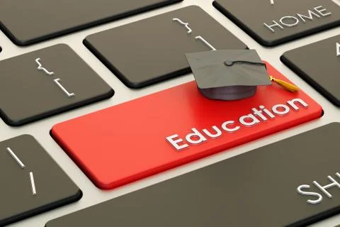 Education button, red key on  keyboard. 3D rendering Stock Illustration