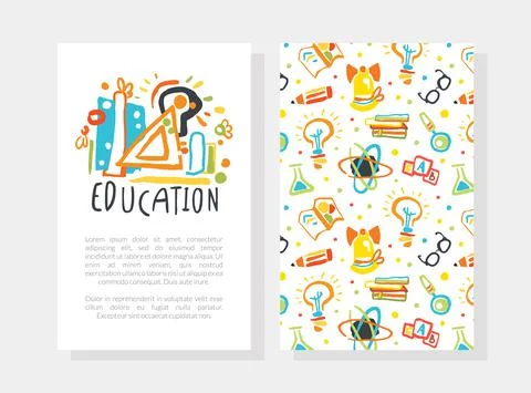 Education Card Template with Text and School Supplies, Brochure, Banner, Flyer Illustrazione stock