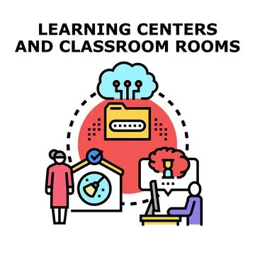 Education centers providing online access to learning content Stock Illustration
