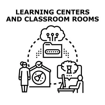 Education centers providing online access to learning content Stock Illustration