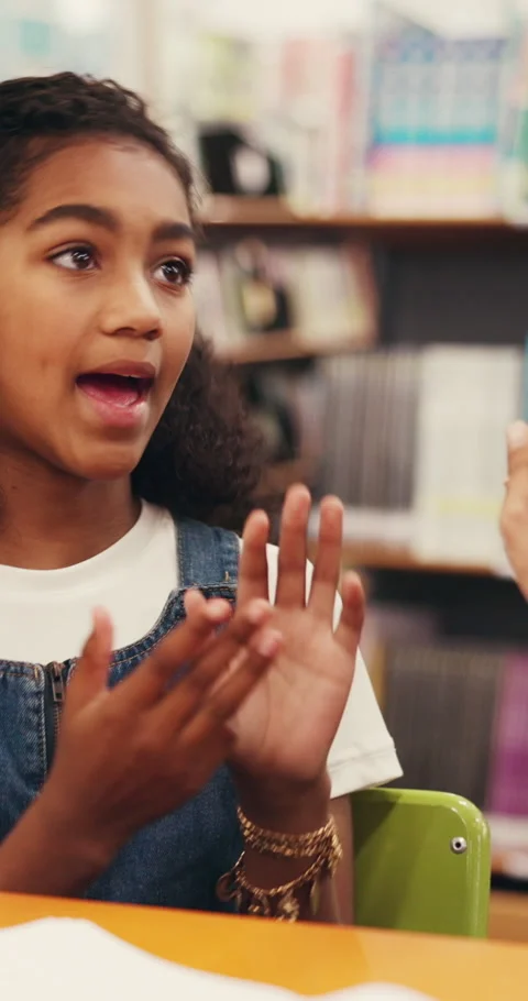 Education, child or count in library for math lesson, learn numbers system or Stock Footage 320169994