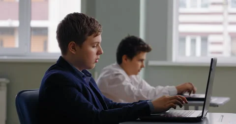 Education For Children, Future Programmers Kids Studying Coding And Programming Stock Footage 280174958