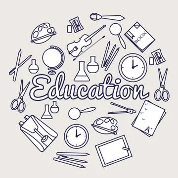 Education circle concept. Back to school elements of illustration flat icons Stock Illustration