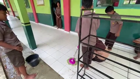 Education  cleanliness together and mutual cooperation in the school Stock Footage 319236506