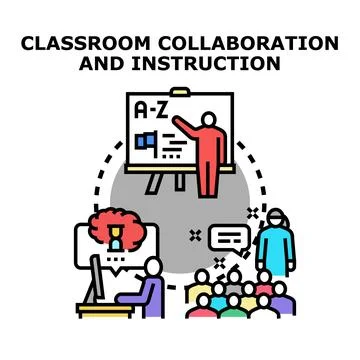 Education collaboration process with learning students and teacher Stock Illustration