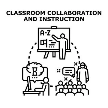 Education collaboration process with learning students and teacher Stock Illustration