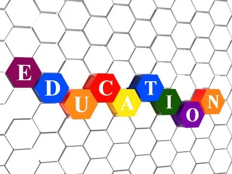 Education in color hexagons in cellular structure Stock Illustration