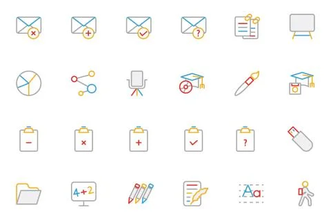 Education Colored Line Vector Icons Collection Stock Illustration
