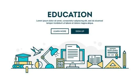Education, colorful concept header, flat design thin line style Stock Illustration