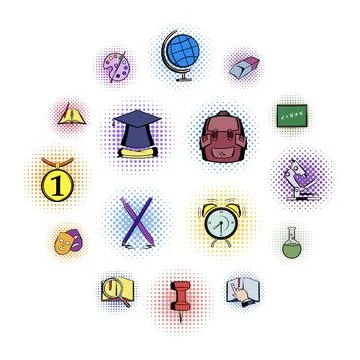 Education comics icons Illustrazione stock