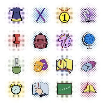 Education comics icons Stock-Illustration