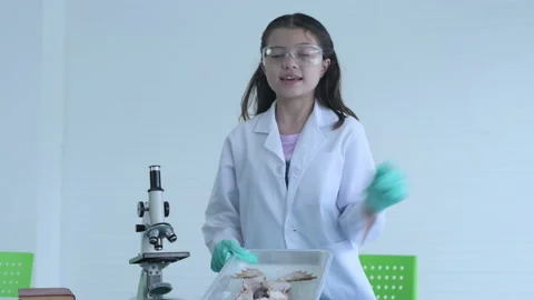 Education concept of 4k Resolution. A young girl explains about an experiment Stock Footage 166638278