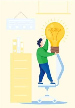 Education concept about back to school icons. A man holding a glowing light bulb Stock Illustration