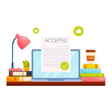 Education concept, Accepted application to college or university. Vector illu Illustrazione stock