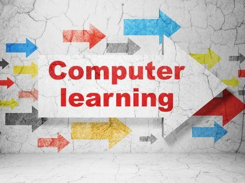Education concept: arrow with Computer Learning on grunge wall background Stock Illustration