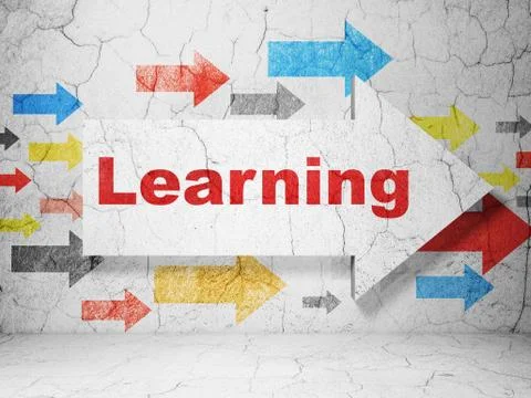 Education concept: arrow with Learning on grunge wall background Illustrazione stock