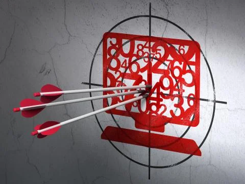 Education concept: arrows in Computer Pc target on wall background Illustration