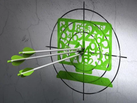 Education concept: arrows in Computer Pc target on wall background 库存插图