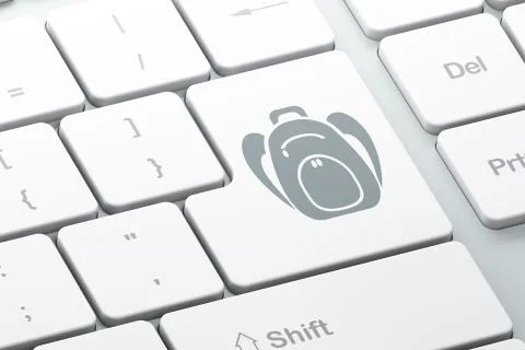 Education concept: Backpack on computer keyboard background Illustrazione stock