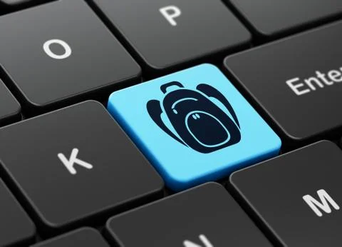 Education concept: Backpack on computer keyboard background Illustrazione stock